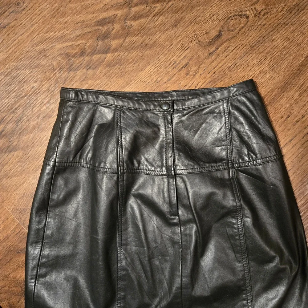 Vintage Black Leather Chaus Skirt 14x25in Chaus Size 10 Chic Made‎ In Uruguay